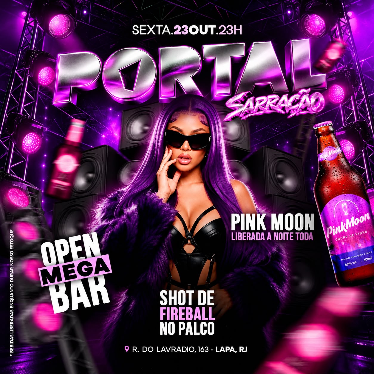Capa de 23/10 • PORTAL SARRAÇÃO / MEGA OPEN BAR + PINKMOON FREE + SHOT DE FIREBALL